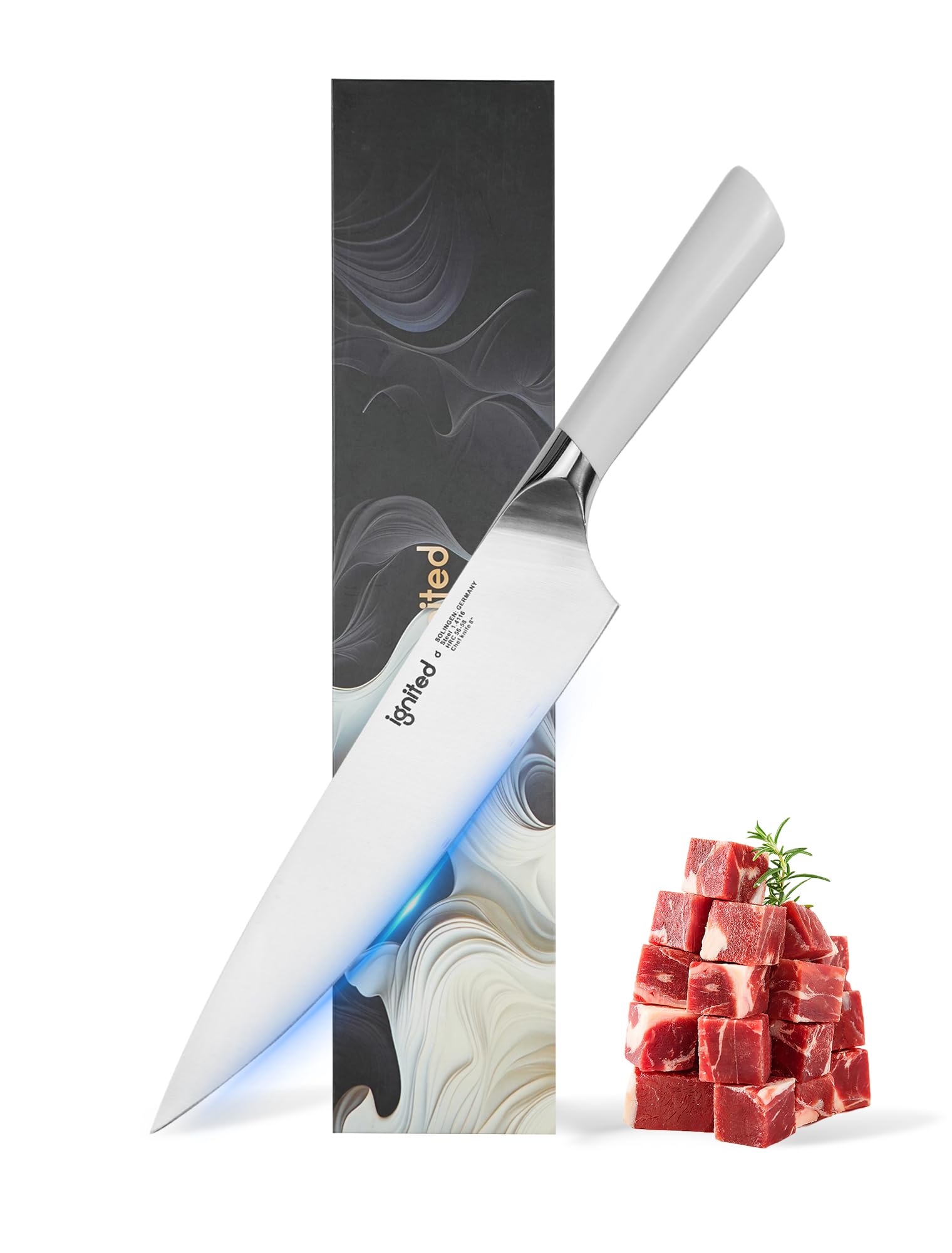 8 Inch Chef Knife – German Stainless Steel, Ivory White Handle