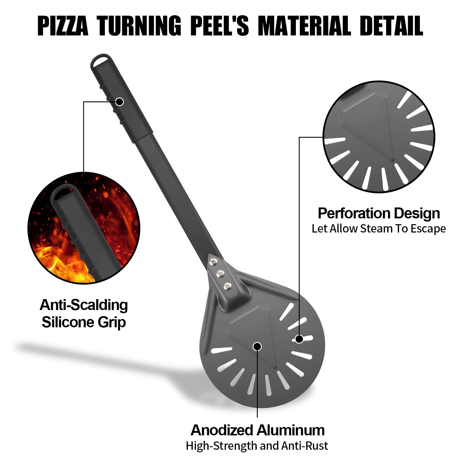 Pizza Turning Peel 7 Inch Round Anodized Aluminum Perforated Pizza Peel Turner With Metal Handle Pizza Paddle Spinner For Outdoor Pizza Oven Accessories