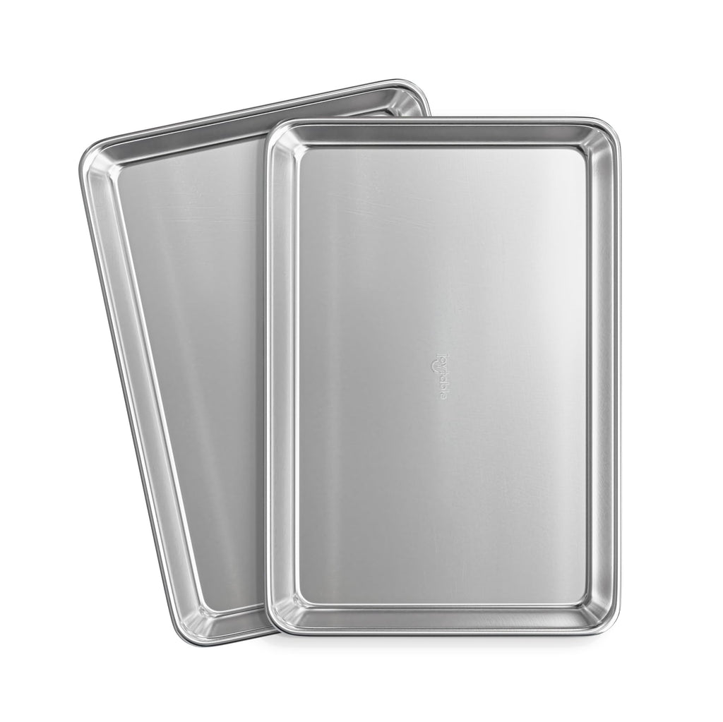 JoyTable Aluminum Baking Sheet Set, 2 Pack Half Sheet Pan, Commercial Quality Cookie Sheets for Baking or Roasting Non-Stick, 18 x 13 Inch Warp Resistant Aluminum Baking Pan