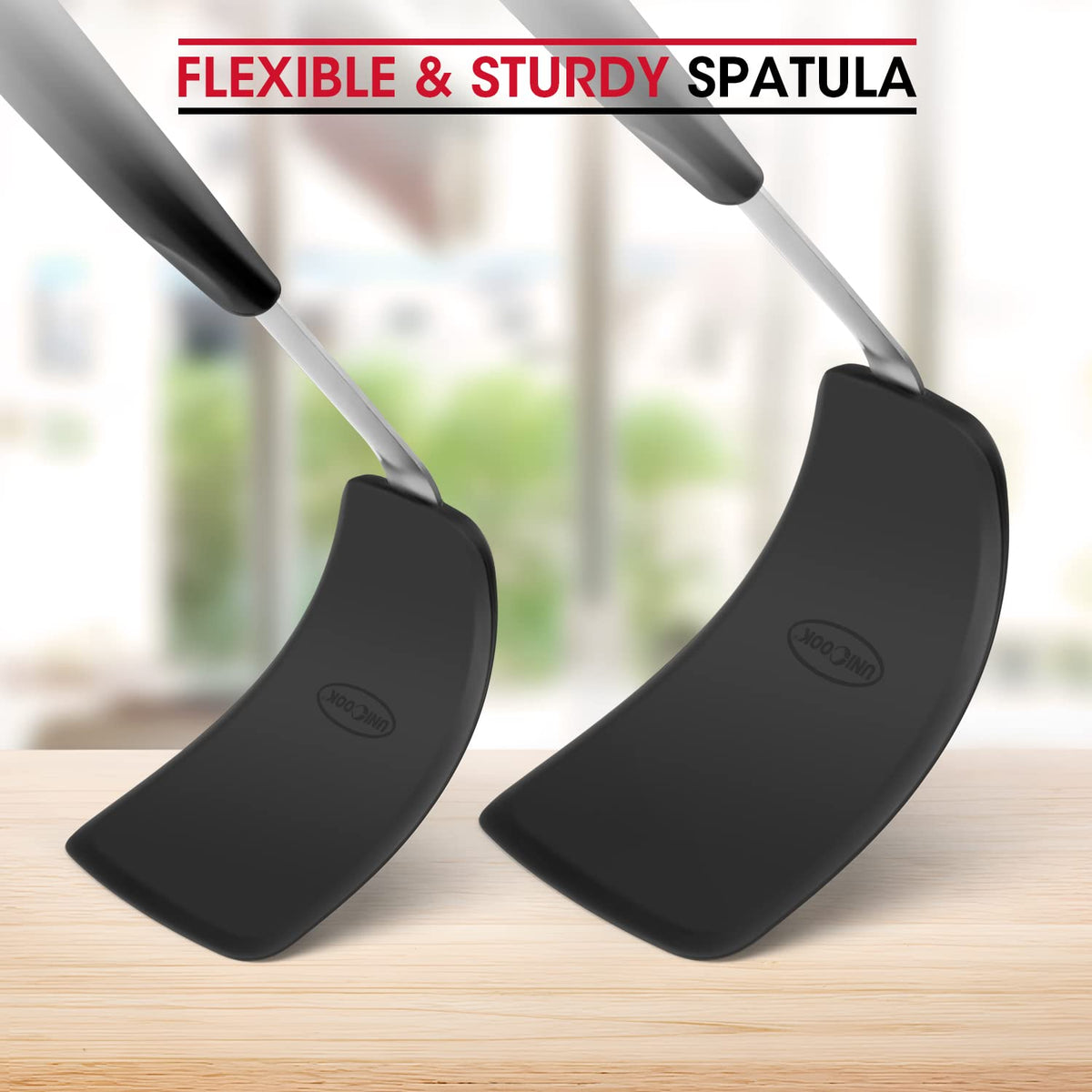 Unicook 2-Piece Silicone Spatula Turner Set for Everyday Cooking, Black