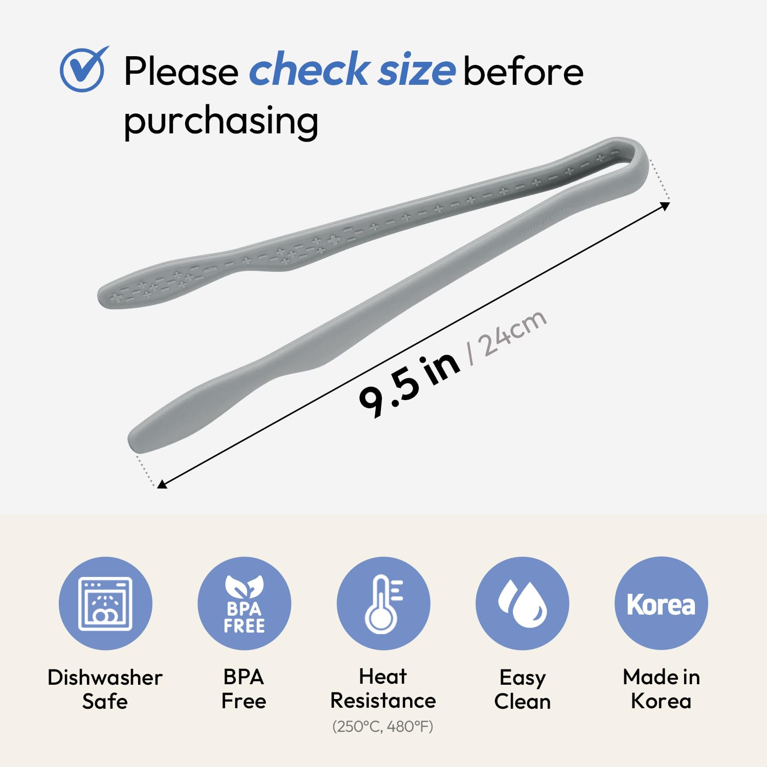 carrotez Silicone Tongs for Cooking, Anti-Slip,Non-Scratch Kitchen Tongs 9.5 inch Silicone Tongs 1Pack - Gray