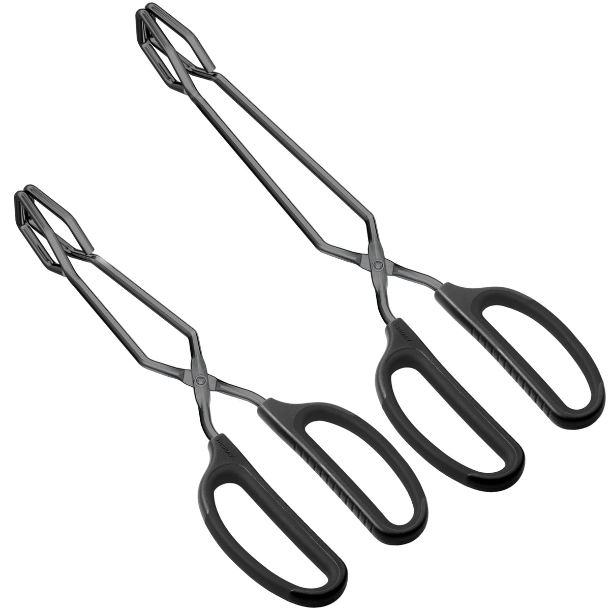 HINMAY 12" Stainless Steel Scissor Tongs with Comfort-Grip Handle (Black)
