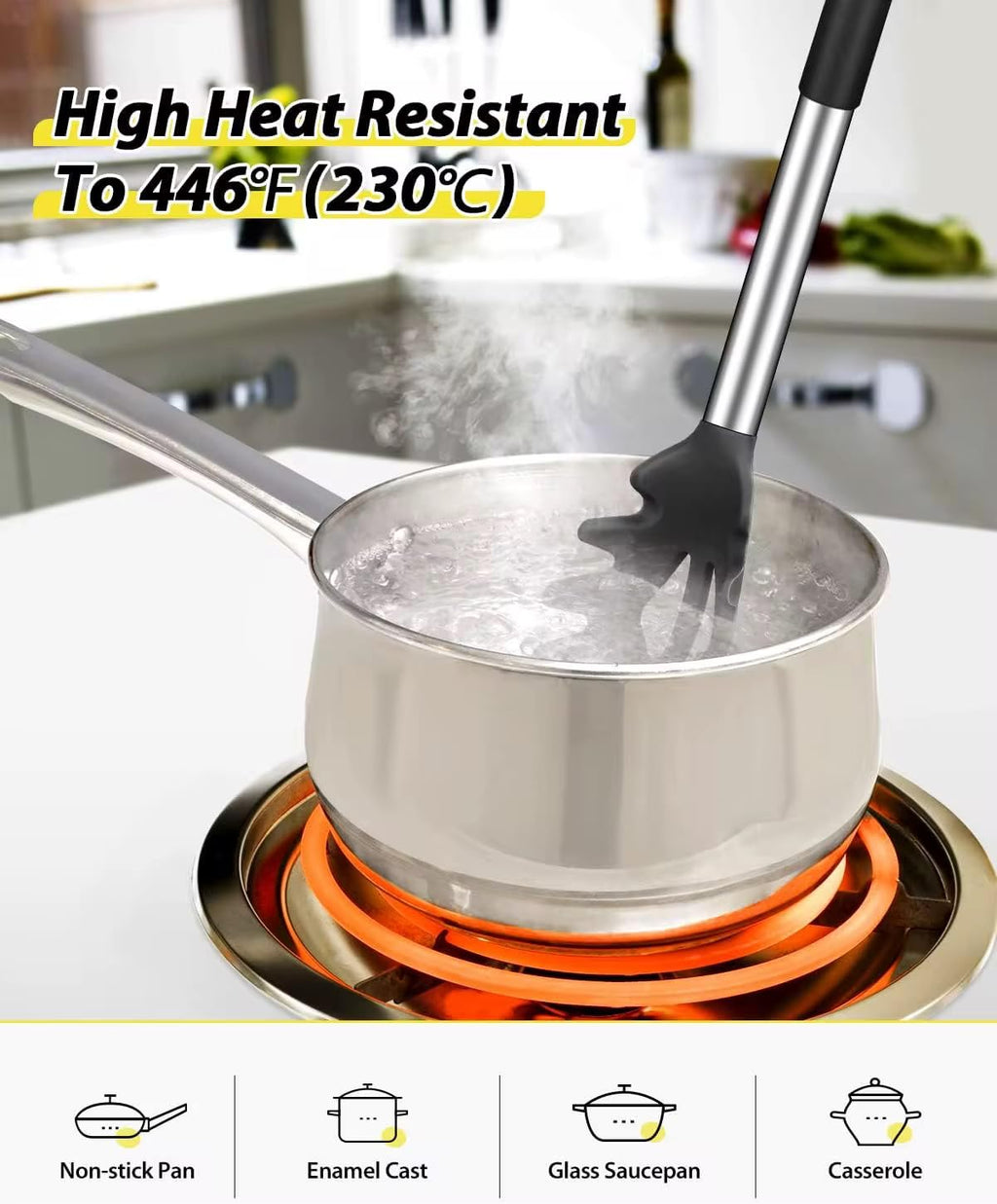 AR3T Home Essentials Silicone Pasta Fork and Ladle Spoon Set, Large Non-Stick Kitchen Utensils for Cooking, Serving