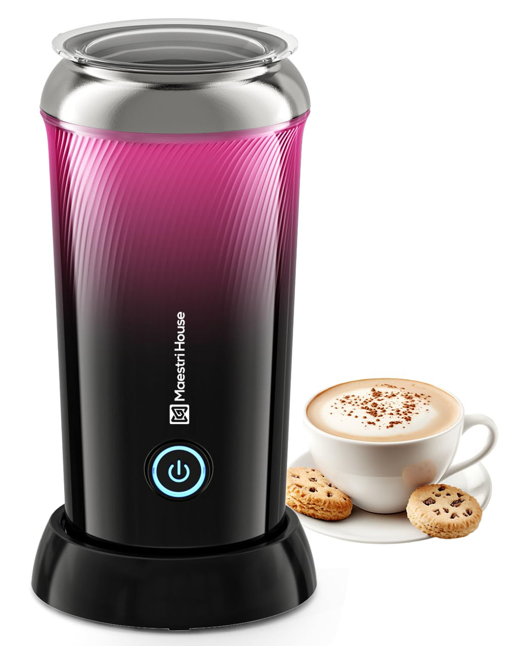 Maestri House Milk Frother, 3-in-1 Hot & Cold Mik Frothing Steamer, 8.12OZ/240ML Touch Control Foam Maker, Compact Space-saving Design for Latte, Cappuccino and Warm Milk