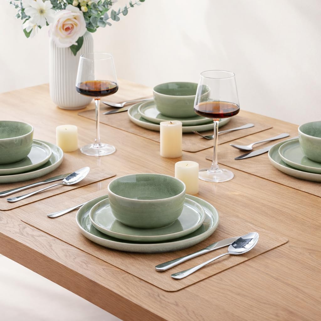 AmorArc Stoneware Dinnerware Sets for 4, 12Pcs Plates and Bowls Sets Dishes