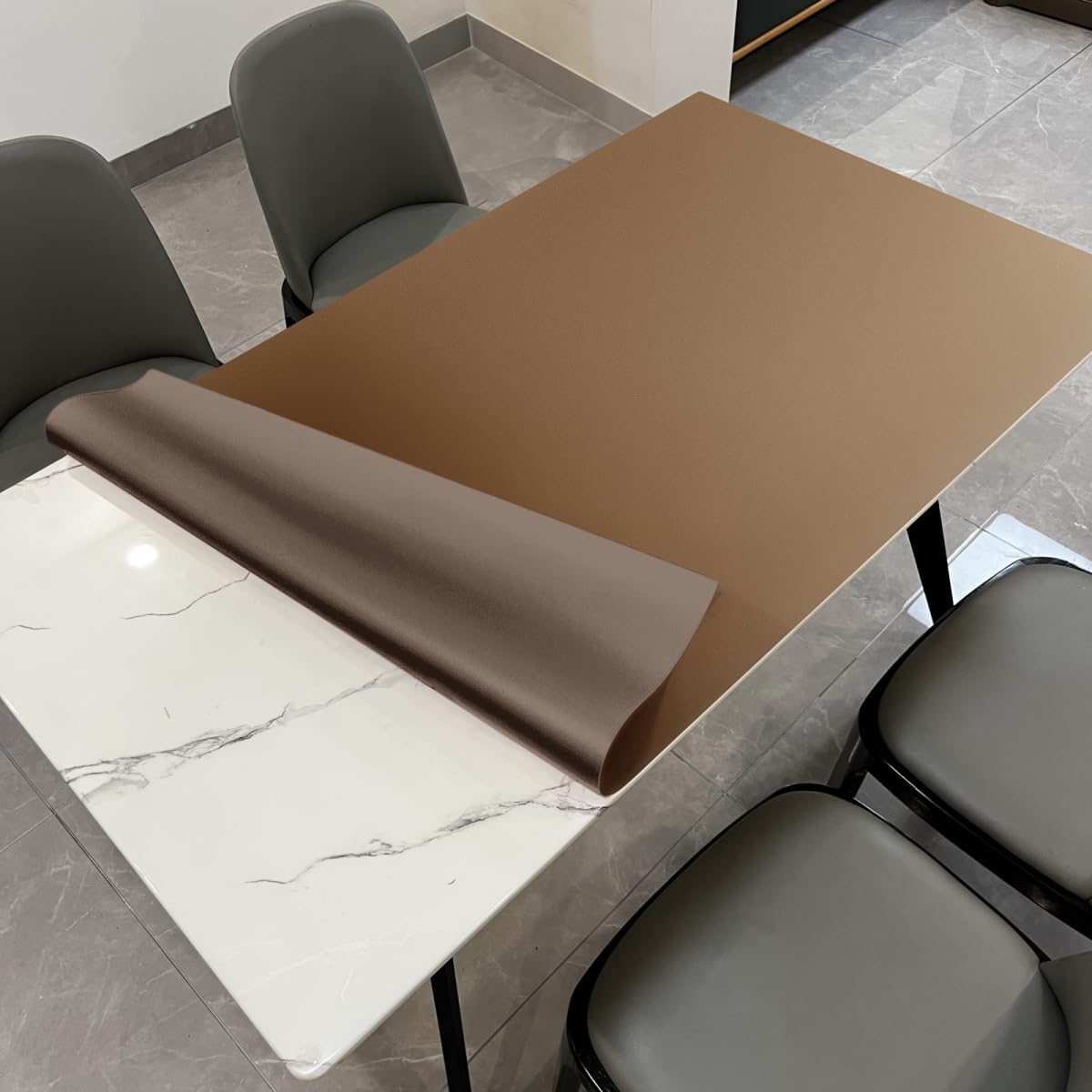 Zinkooat Leather Table Pad,1.8mm Thick,40x84 Inch,Dining Table Pad,Table Pads for Dining Room Table Rectangular,Table Protector for Dining Room Table(Mud Color+Champagne Gold,40x84)