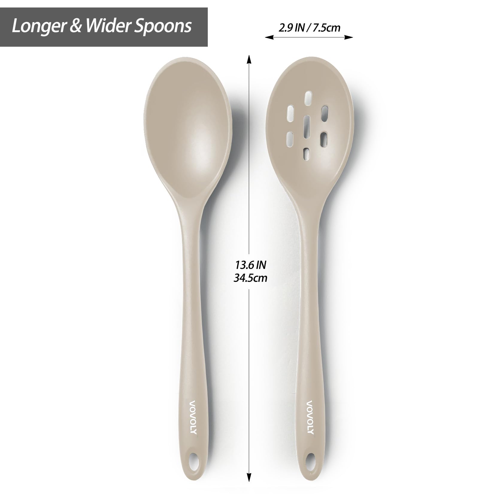 Silicone Slotted Spoons for Cooking - Extra Large Kitchen Spoons for Mixing, Serving, & Stirring - 600°F Heat-Resistant Non Stick Utensils Skimmer- Dishwasher Safe, Khaki