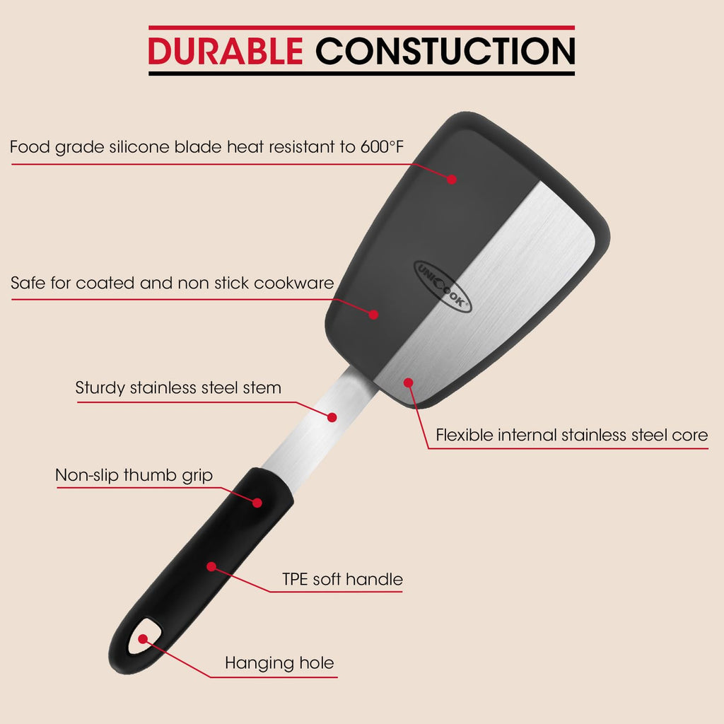 Unicook 2-Piece Silicone Spatula Turner Set for Everyday Cooking, Black
