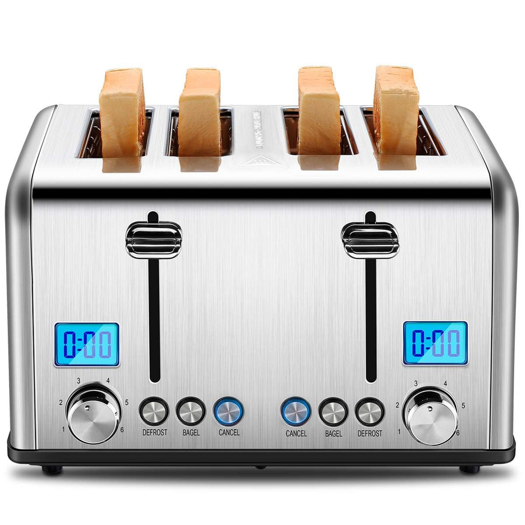 Roter Mond Countdown Stainless Steel 4 Slice Toaster with Bagel, Defrost, Cancel Function, Dual Toaster, Extra Wide Slots, 6 Shade Settings, Removable Crumb Trays, 1650W, Red