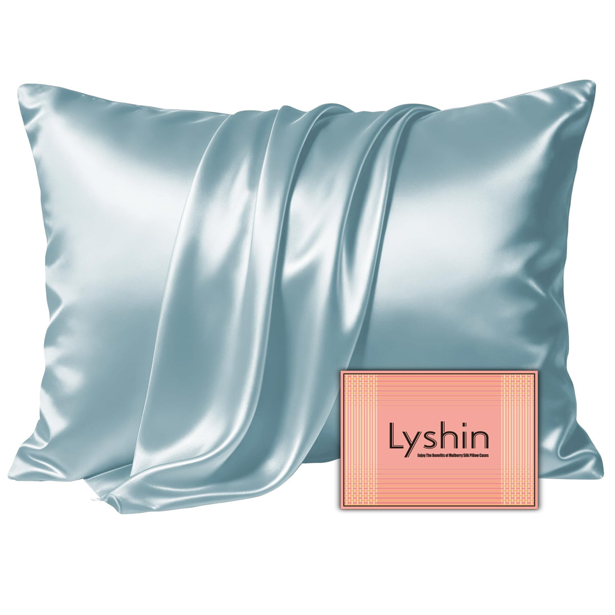 LYSHIN Black Silk Pillowcase Queen Size with Hidden Zipper