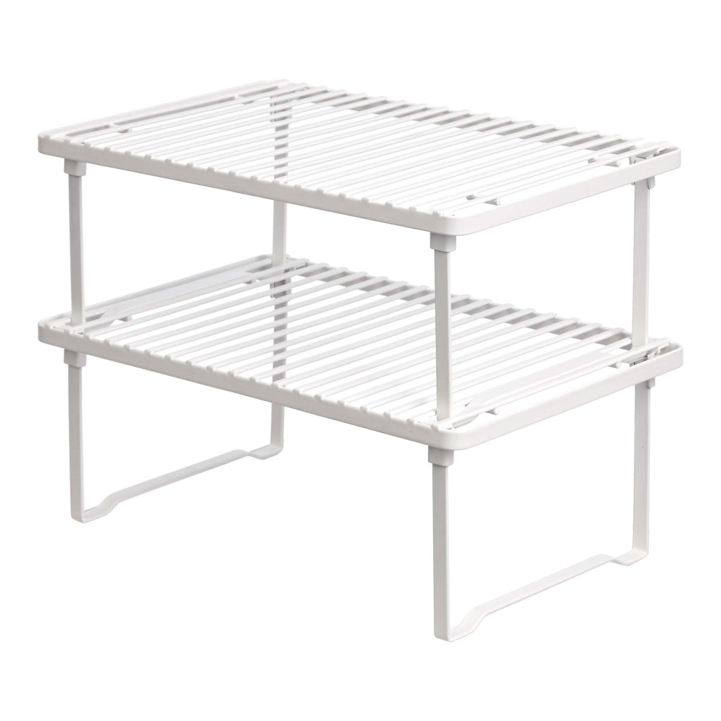 Amazon Basics Space-Saving Stackable Metal Kitchen Cabinet Organizer Shelves for Dishes, Pantry Organization, 12.5" L x 8" D x 4.5" H, Set of 2, White