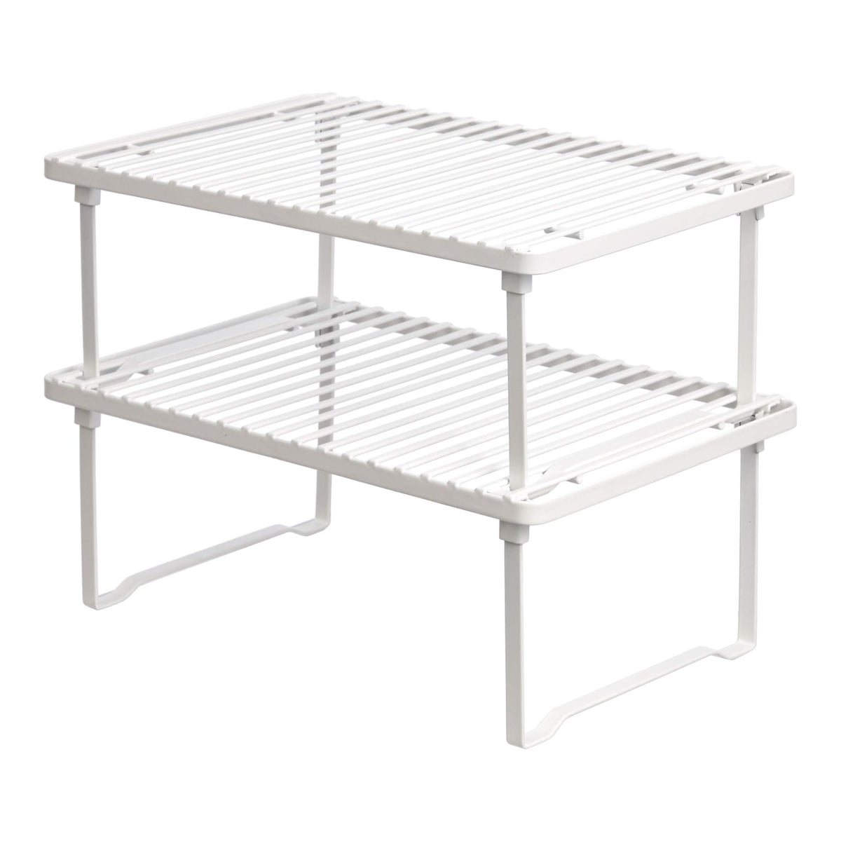 Amazon Basics Space-Saving Stackable Metal Kitchen Cabinet Organizer Shelves for Dishes, Pantry Organization, 12.5" L x 8" D x 4.5" H, Set of 2, White