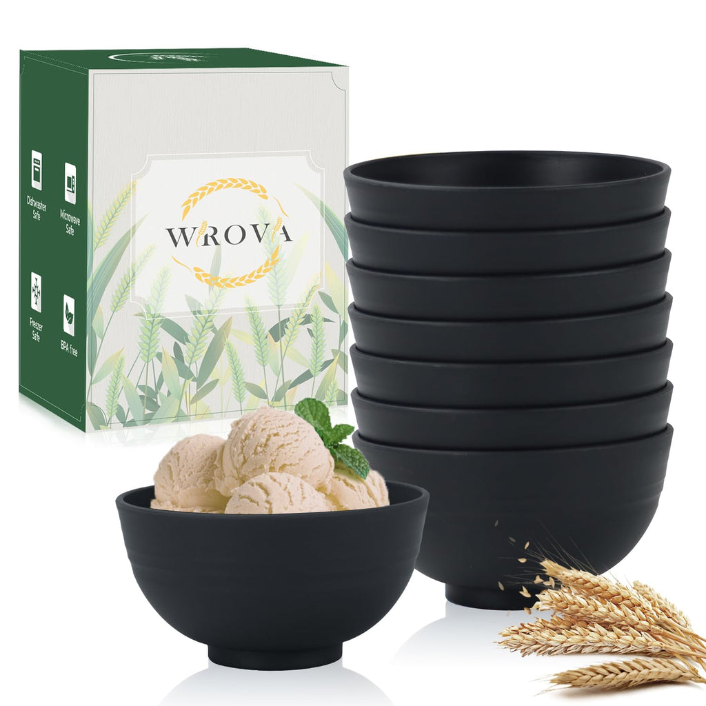 Wrova wheat straw small bowls 10oz set of 8 - Unbreakable Dessert Bowls for kids - Mini Bowl Sets for Ice Cream,Snack and Fruits - Microwave & Dishwasher Safe Appetizer Bowls (Deep Grey)