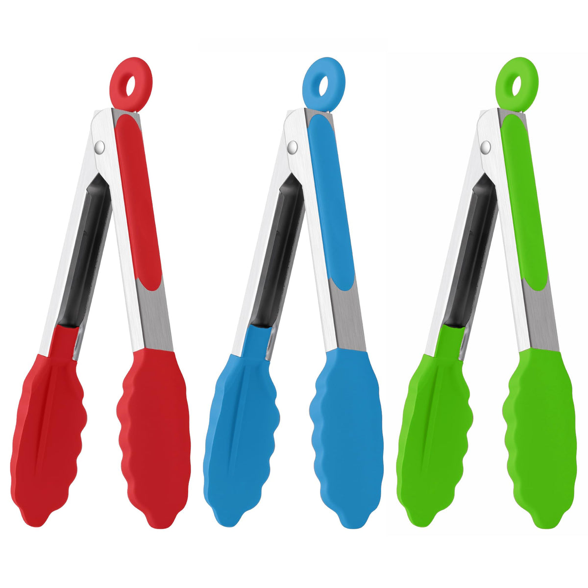 7-Inch Kitchen Tongs Set of 3, Cooking Tongs with Silicone Tips