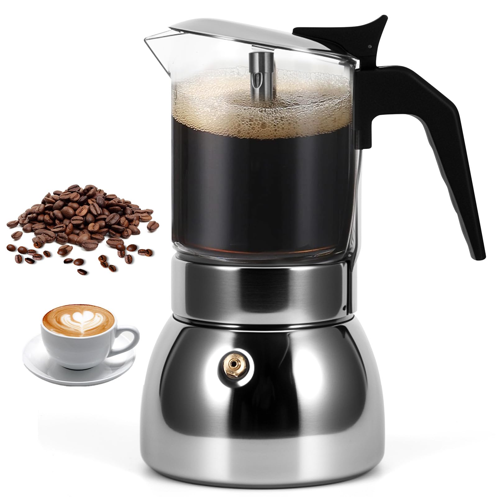 Houkiper Stovetop Espresso Maker, 4Cup 200ML Stovetop Italian Coffee Maker