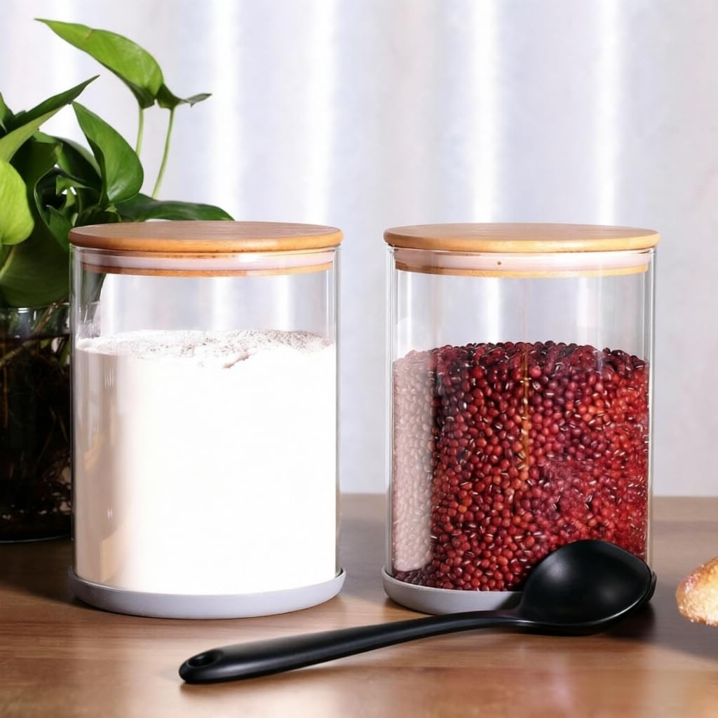 Set of 2 Large Glass Food Storage jar, 100 FL OZ (3000ml) Glass Flour Canister with Airtight Bamboo Lids for Kitchen Corner, BPA-Free Flour Container for Sugar, Ground Coffee, Rice and Dry Food