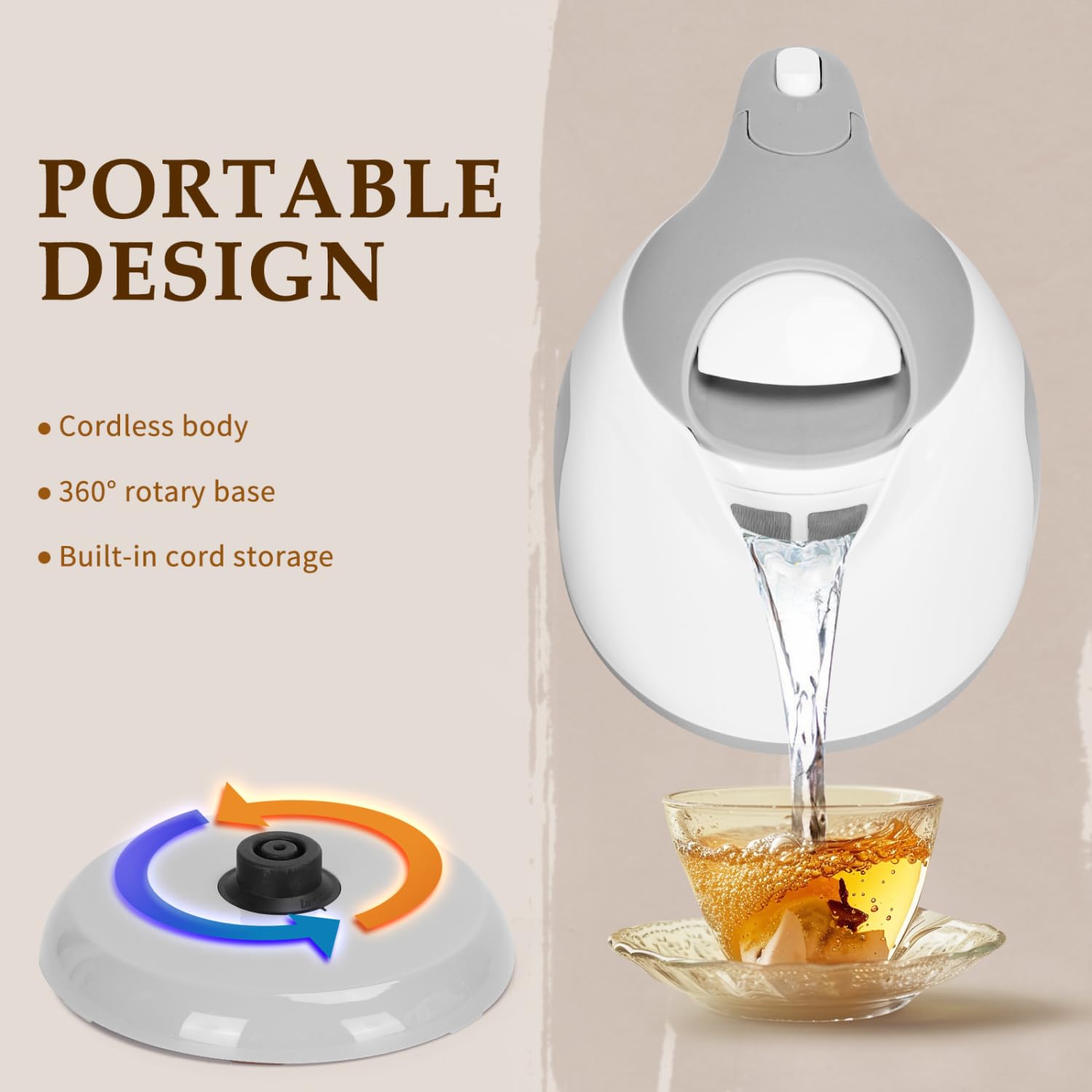 Aigostar Small Electric Kettle, 1L Portable Electric Tea Kettle 1100W with Automatic Shut-Off and Boil Dry Protection, Travel Hot Water Boiler Cordless for Making Coffee and Tea, BPA-Free, Grey