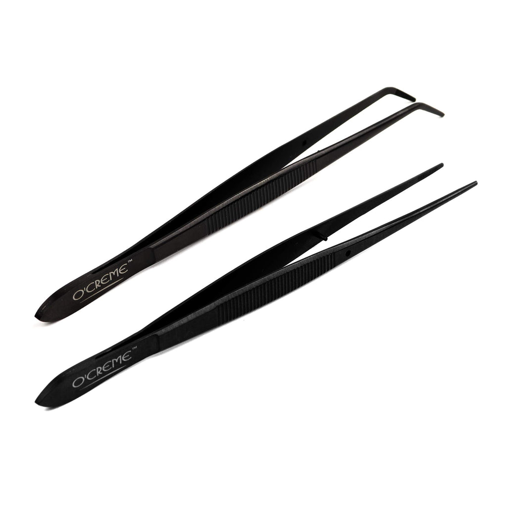 O'Creme Curved Tweezers 6.25 Inch Fine-Point Stainless Steel, Black