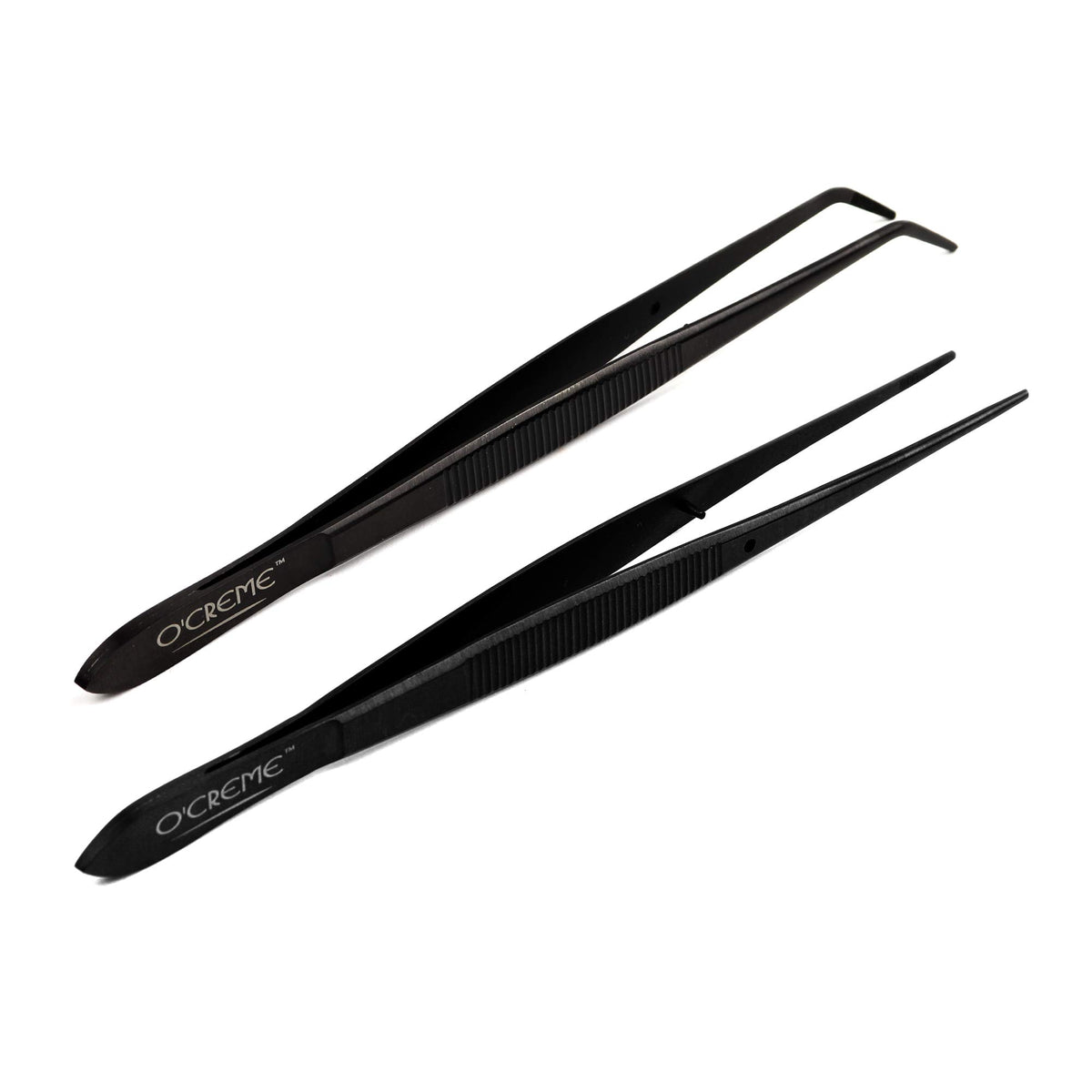 O'Creme Curved Tweezers 6.25 Inch Fine-Point Stainless Steel, Black