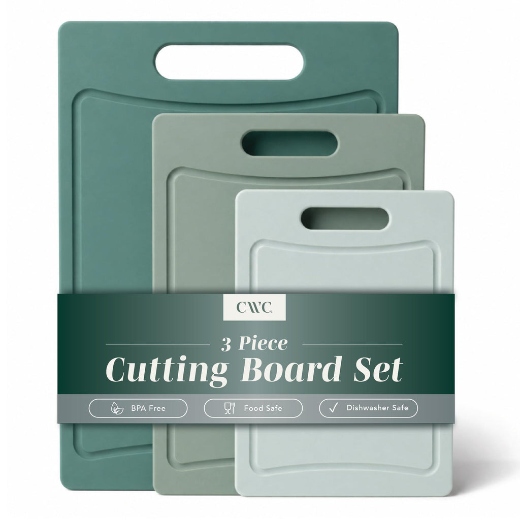COOK WITH COLOR Non-Slip Cutting Board Set – Kitchen Essentials with Easy Grip Handle for Meat, Veggies, and Fruits, 3 Cutting Boards, Blue and White Marble