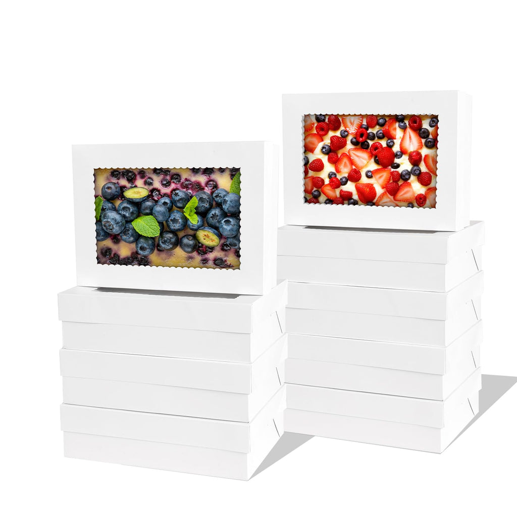 PFAMKEER 24pcs Bakery Boxes with Window, 14x10x2.5 Inch cookie Boxes, White