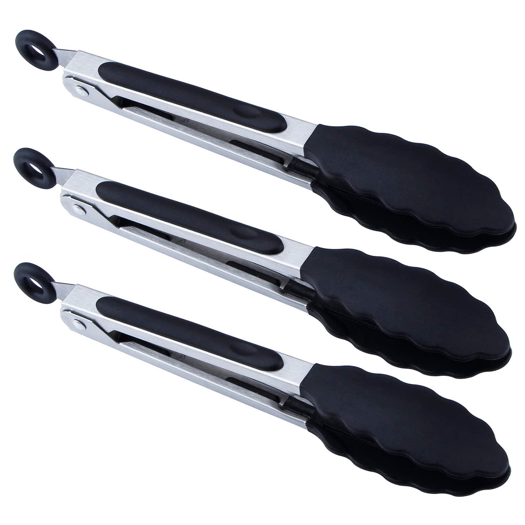 MSY BIGSUNNY Kitchen Food Tongs - 7" Mini Silicone Serving Tongs - Set of 3 (Blue)