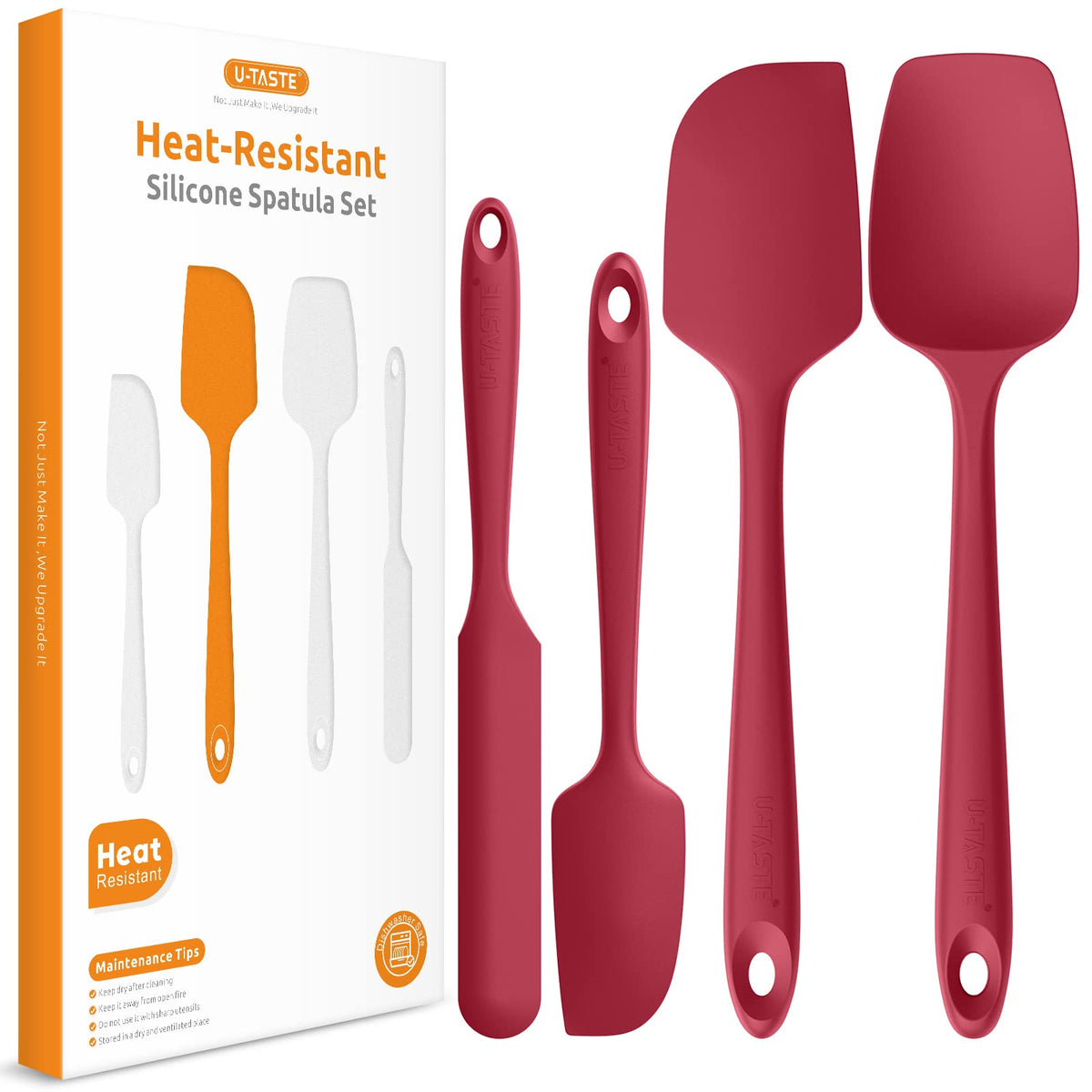 U-Taste 600°F Heat Resistant Food Grade Silicone Spatula, 4-Pcs, Multicolor