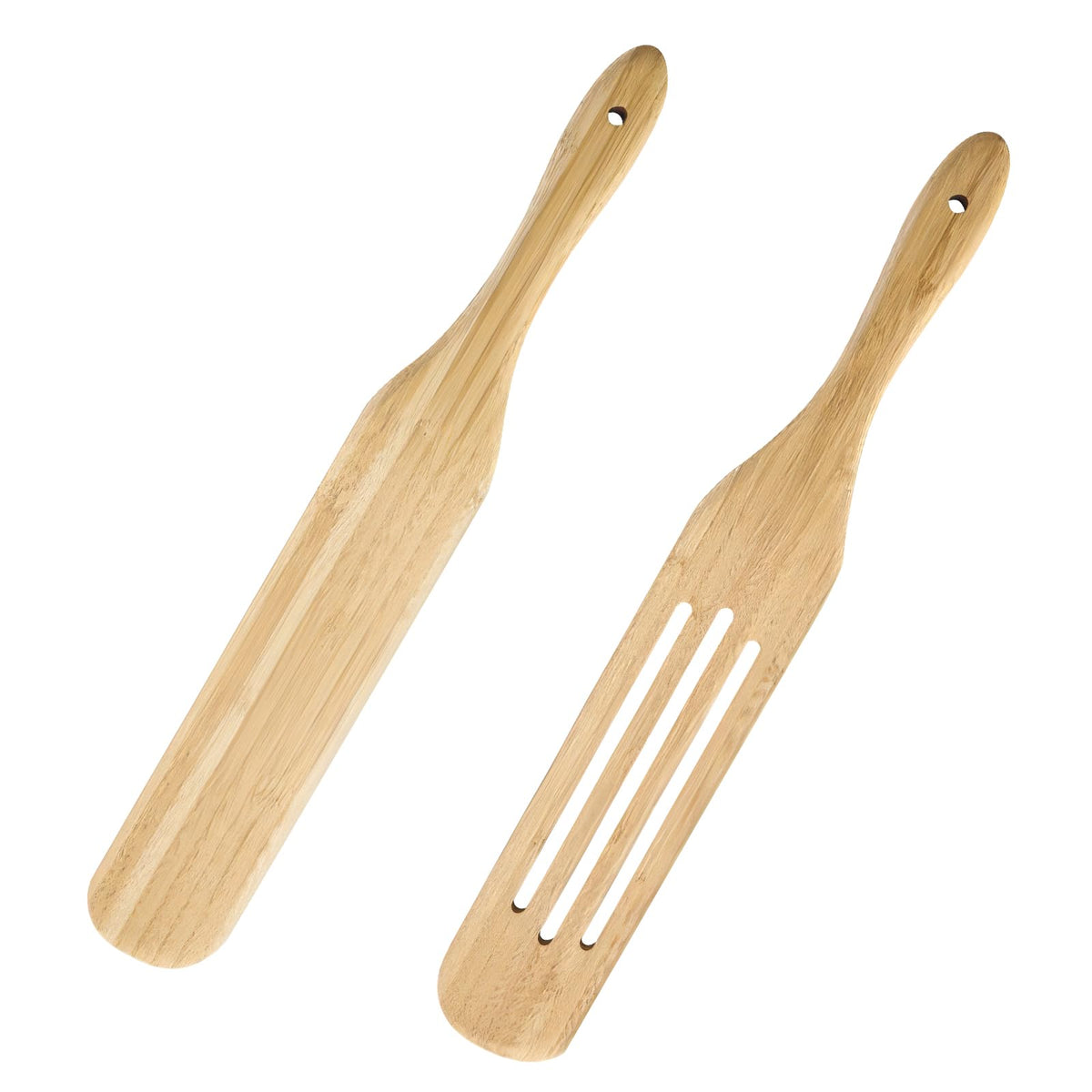 GEEKHOM Wooden Spurtle Set Bamboo Utensils: 13 Inch for Sourdough Starter, Mixing Scraping Serving, Reaching Jar Bottom, Nonstick Cookware 2 Set