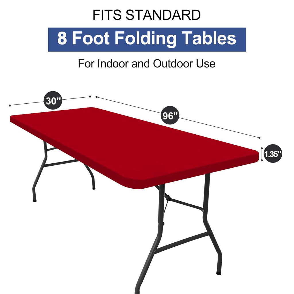 homing Rectangle Table Cloth Cover, Water-Resistant Polyester Elastic Fitted Tablecloth, Fits for 8 Foot Folding Tables, Washable Table Protector for Picnic, Camping, Outdoor (Red, 30" x 96")