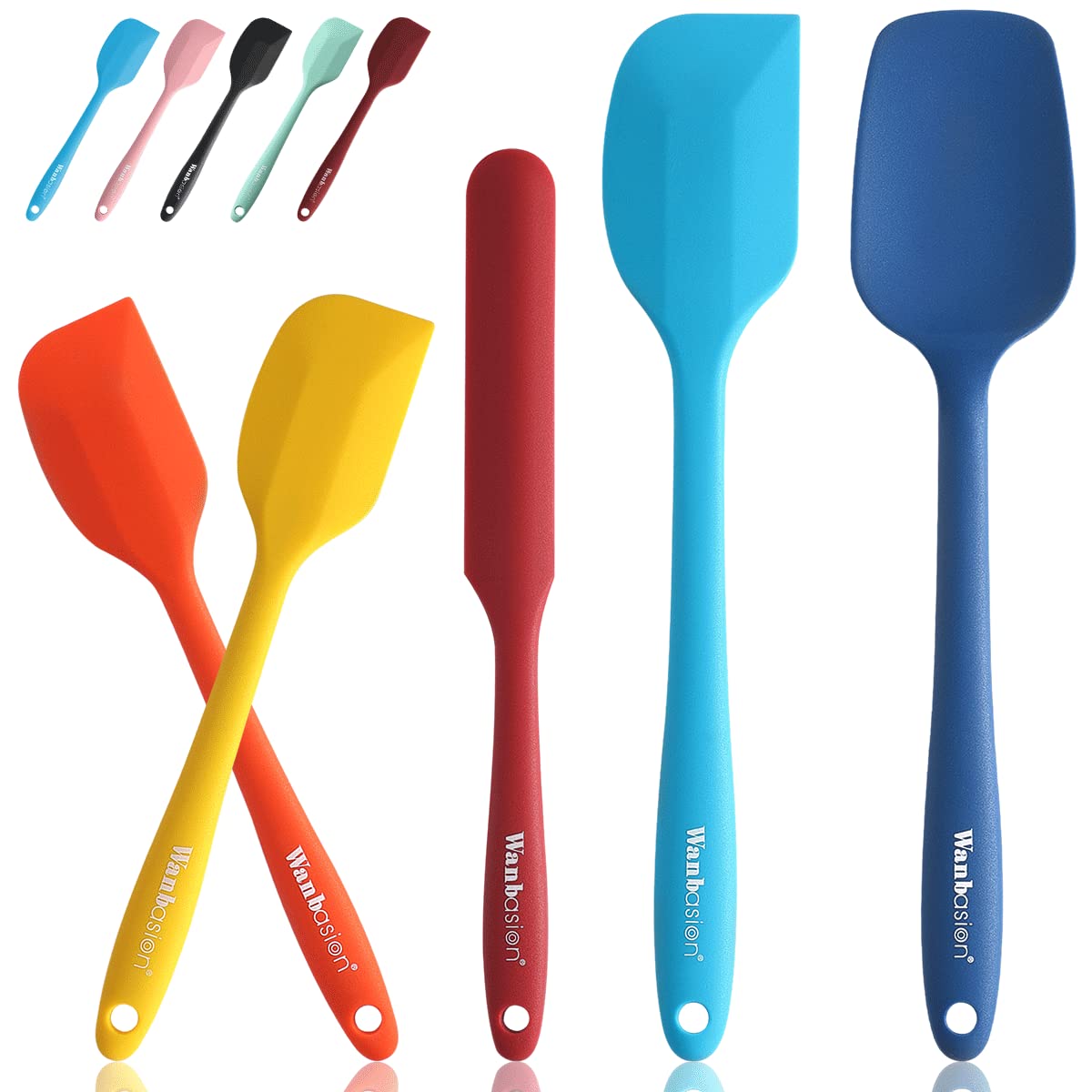 Wanbasion 5 Piece Premium Silicone Spatula Set Heat Resistant, Colorful Rubber Baking Spatula Set, Kitchen Spatula Set Dishwasher Safe for Nonstick Cookware Cooking Mixing Light Green