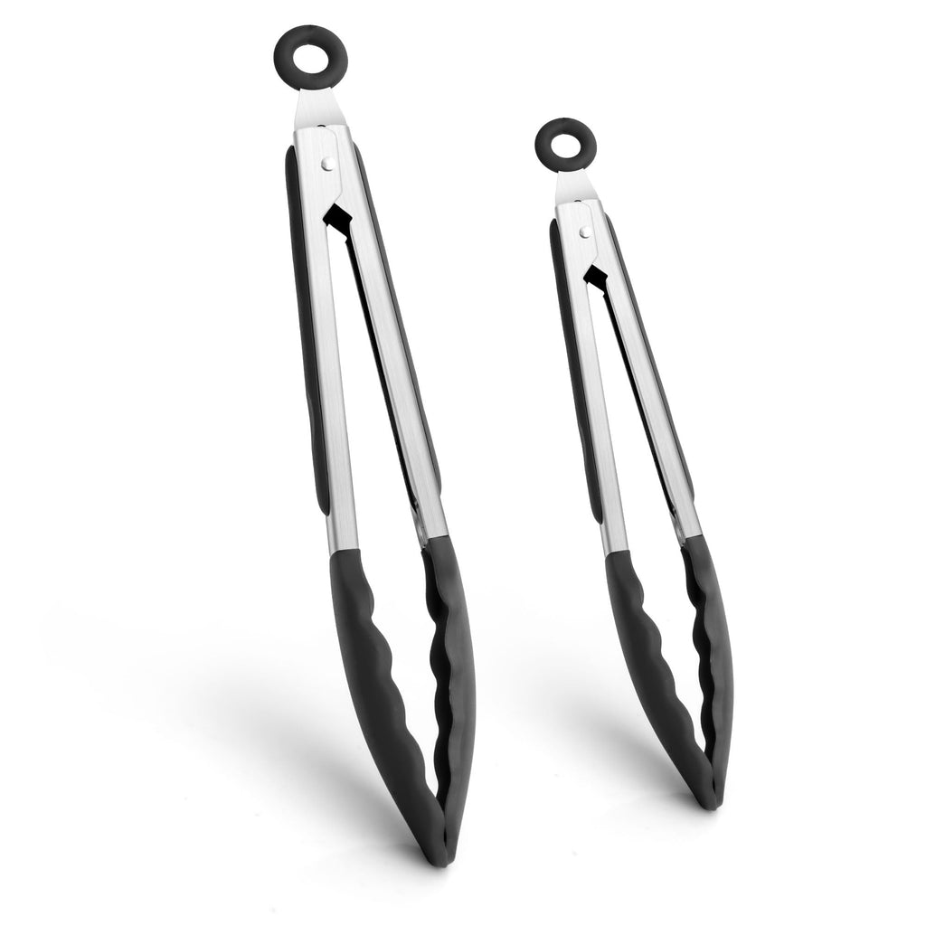 Kitchen Tongs 2 Pcs Tongs for Cooking Black Silicone Tongs 7 Inch 9 Inch Stainless Steel Locking Food Tongs with Silicone Tips Heat Resistant Serving Tong for BBQ Food Grilling Salad Kitchen Utensils