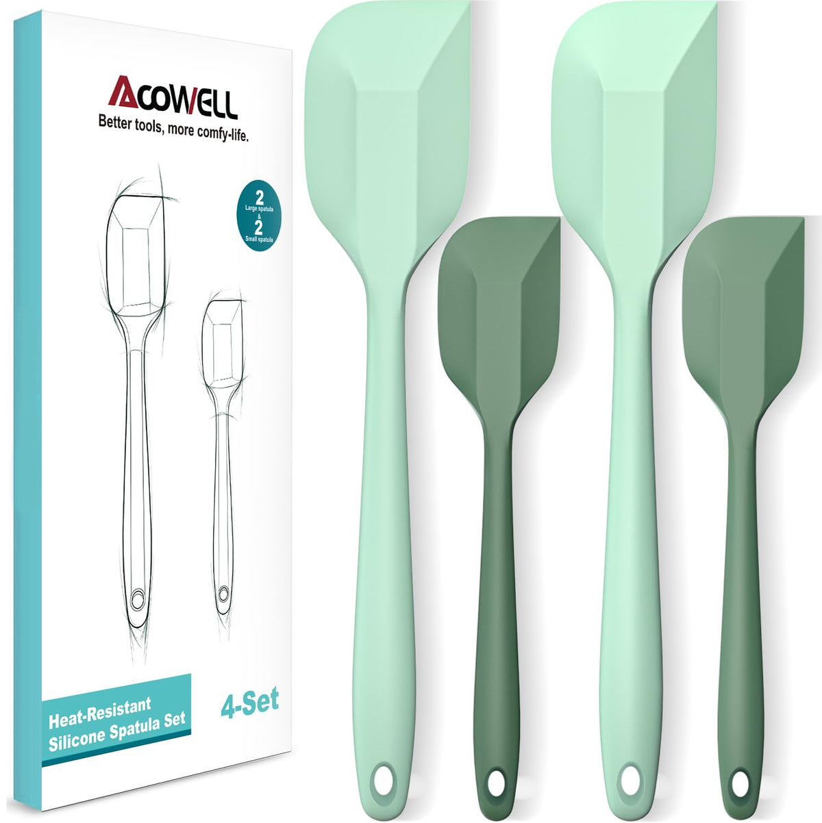 Silicone Spatula Set, Premium Spatulas Silicone Heat Resistant 2 Small & 2 Large Flexible Scraper for Nonstick Cookware, Rubber Spatula for Kitchen Mixing Baking Cooking Use, Soft Spatula - Gray