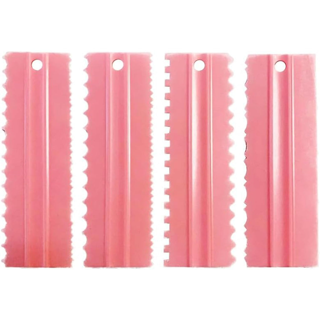 CEWIFO Cake Scrapers Set Pink Decorating Comb and Icing Smoother, Plastic Sawtooth Scraper Polisher Butter Mousse Cream Cake Edge DIY Tool -8 Design Textures (Pink)