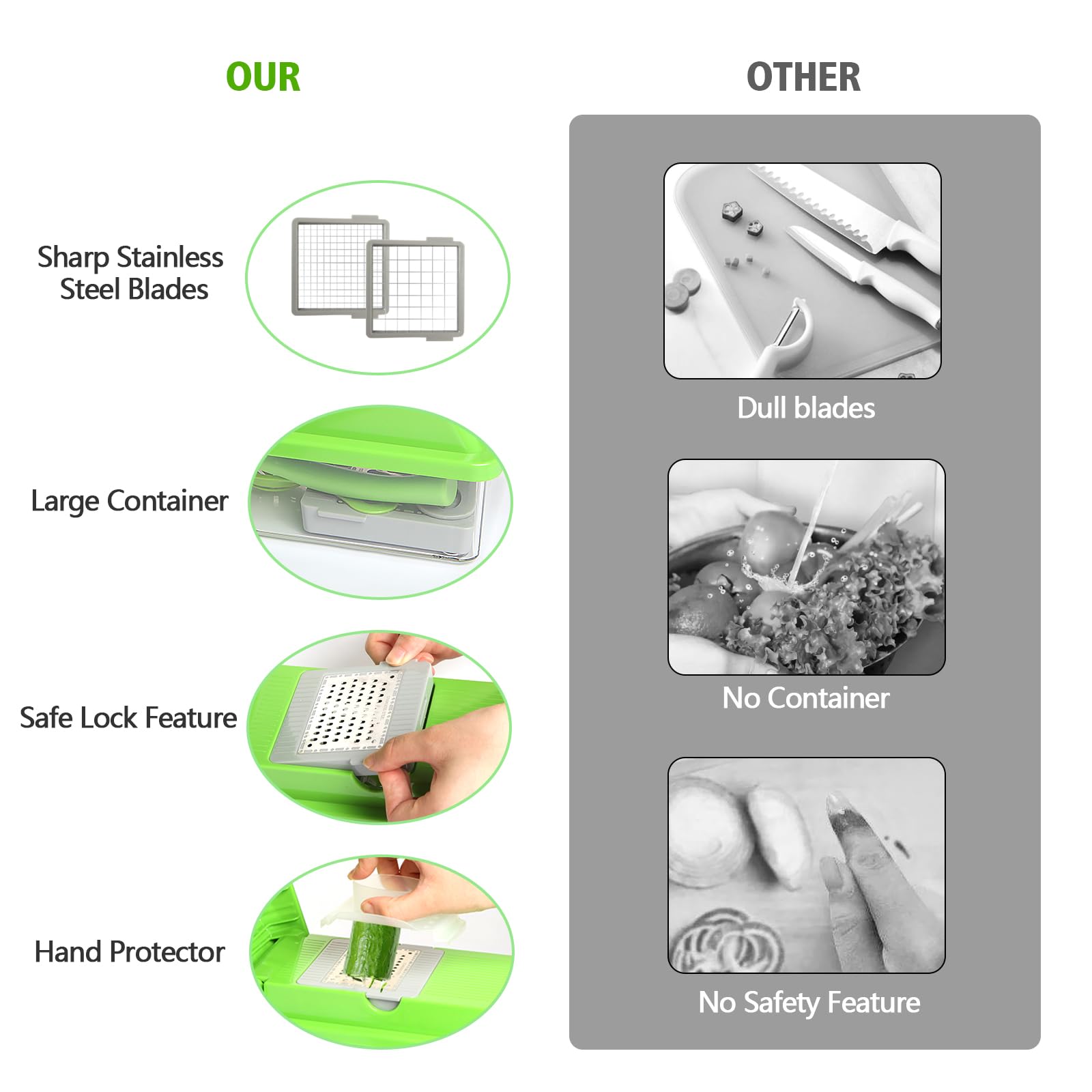 Veggie Chopper with Container, 7 in 1 Manual Food Chopper Cutter, Green