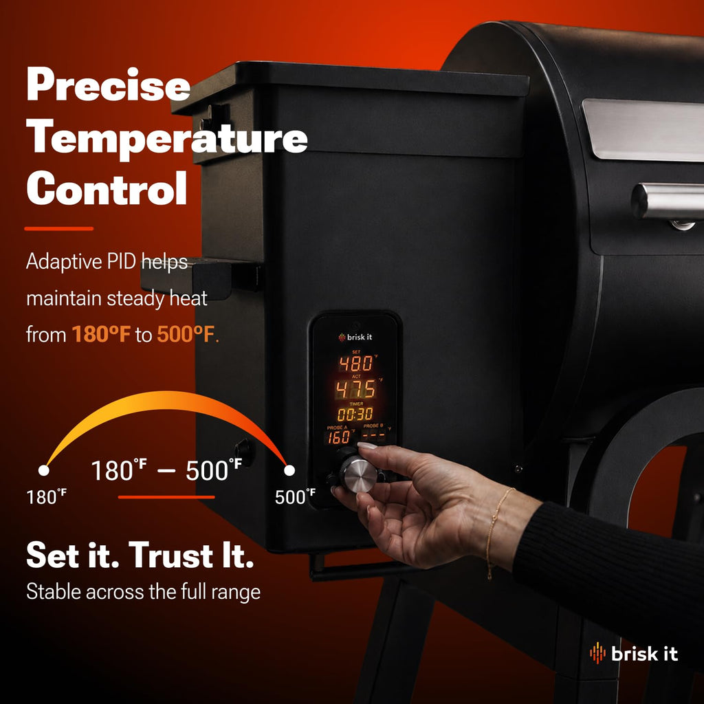 Brisk It Zelos-450 WiFi A.I. Electric Wood Pellet Smoker Grill - Smart Grill With Waterproof Cover– 450 sq.in Cooking Area,7-in-1 Outdoor Grill & Smoker, PID Controller (Up to 500°F), Meat Probe