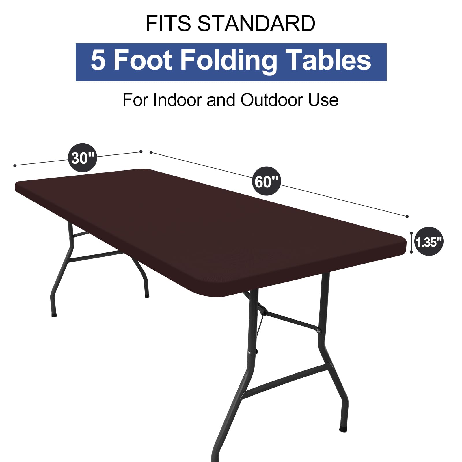 homing Rectangle Table Cloth Cover, Water-Resistant Polyester Elastic Fitted Tablecloth, Fits for 5 Foot Folding Tables, Washable Table Protector for Picnic, Camping, Outdoor (Coffee, 30" x 60")
