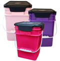 House Naturals 4 Gallon Square Food Grade Bucket Pail with Plastic Handles and Lid (Pack of 3) Made in USA containers (Pink/Magenta/Purple - Black lids)