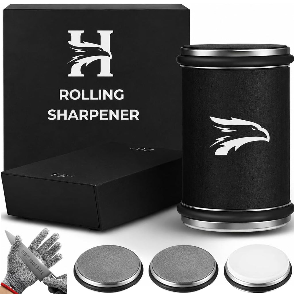Rolling Knife Sharpener with Diamond & Ceramic Disc,Classic Kit (Brown)