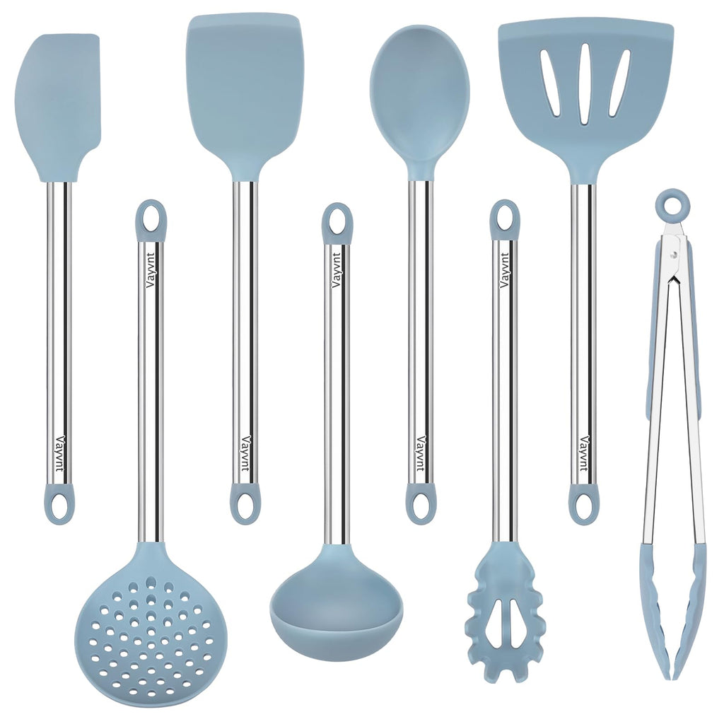 Vayvnt 8 PCS Cooking Utensils Set, Non-toxic Silicone Utensils, Gray