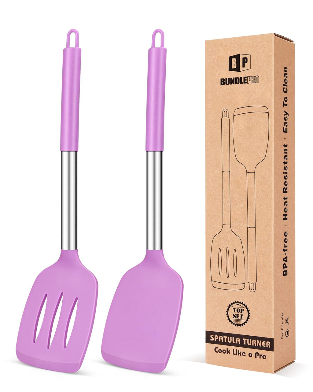Pack of 2 Silicone Solid Turner, Non Stick Slotted Kitchen Spatulas, High Heat Resistant BPA Free Cooking Utensils, Ideal Cookware for Fish, Eggs, Pancakes(Gray)