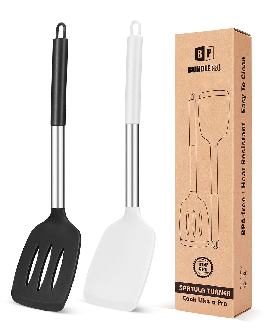 Pack of 2 Silicone Solid Turner, Non Stick Slotted Kitchen Spatulas, High Heat Resistant BPA Free Cooking Utensils, Ideal Cookware for Fish, Eggs, Pancakes(Gray)