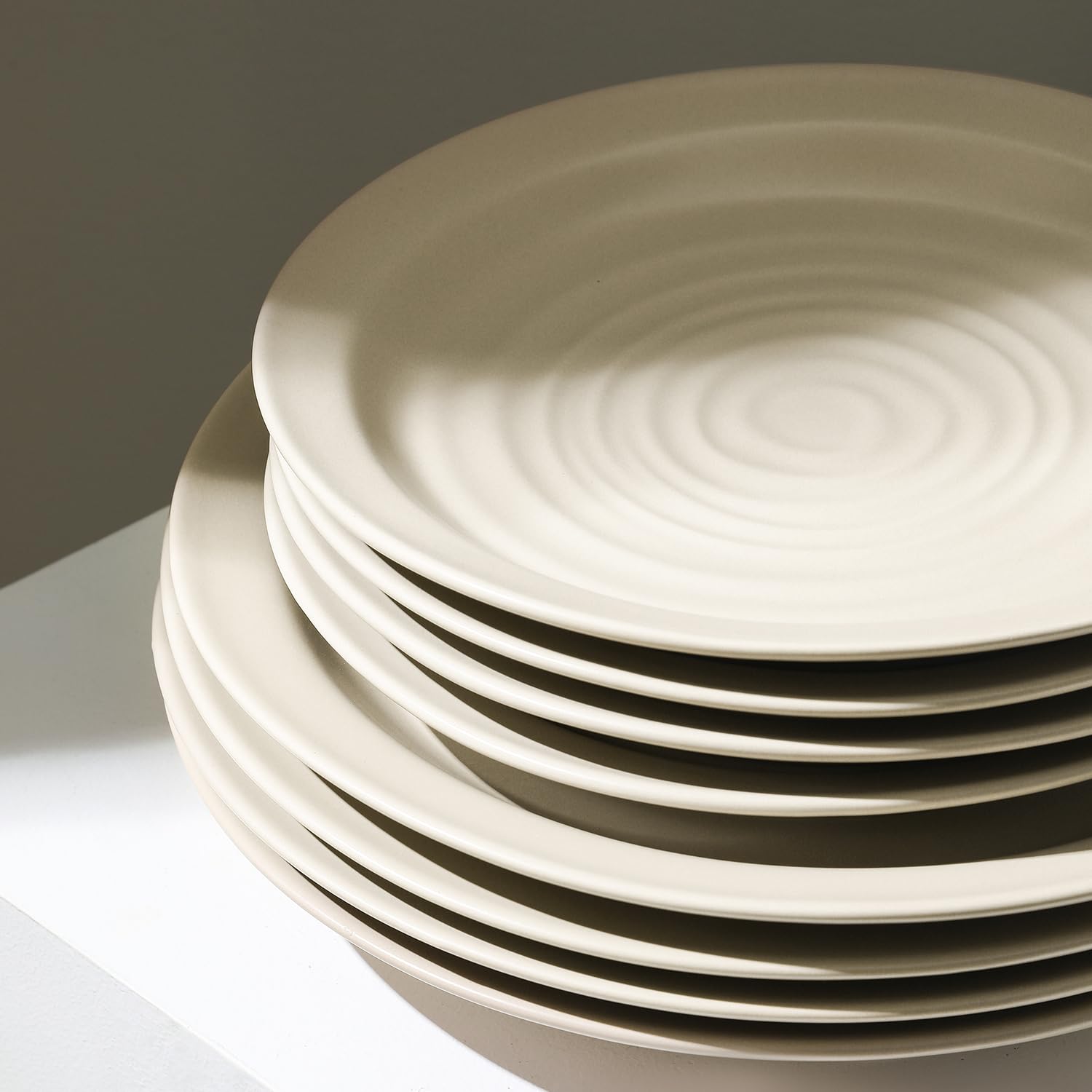 Stone Lain Orbit 24-Piece Dinnerware Set Stoneware, Plates and Bowls Set, Pasta Bowls, Microwave and Dishwasher Safe, Dish Set for 8, Beige