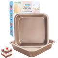 Spmarkt 2-Pack 8 Inch Square Baking Pan, Carbon Steel Nonstick Brownie Pan 8x8, BPA Free Stackable Square Cake Pan, Oven & Air Fryer Safe, Easy to Clean — Gold