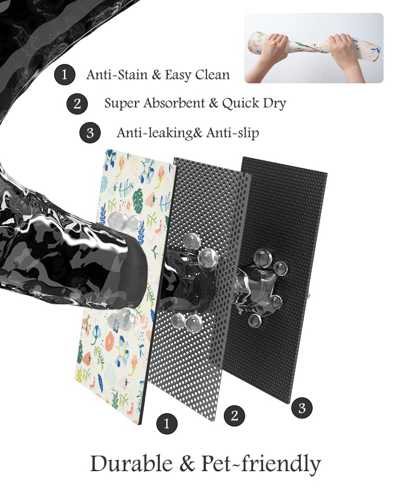 Pet Feeding Mat-Absorbent Dog Mat for Food and Water Bowl-No Stains Quick Dry Water Dispenser Mat-Dog Accessories Pet Supplies-Bowl for Messy Drinkers（LIGHTFLOWERS,16"x24"