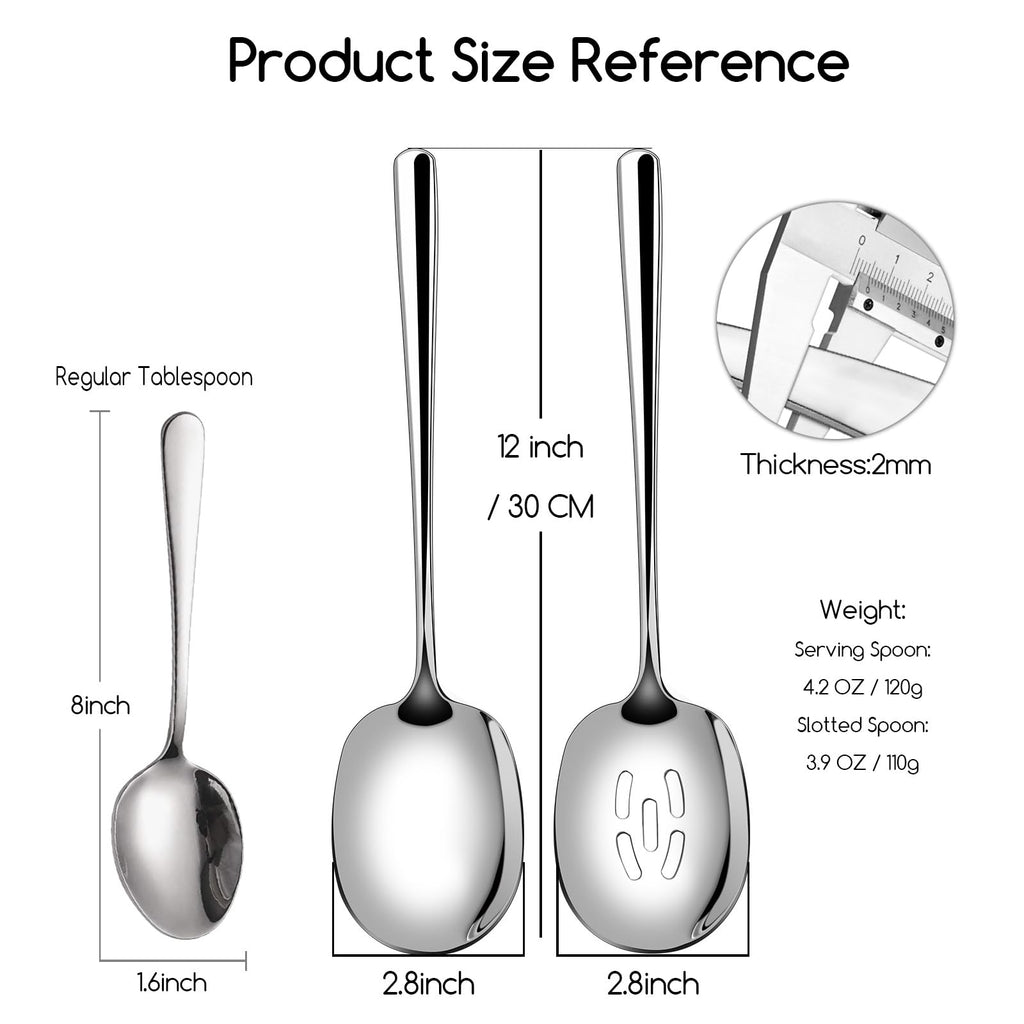 SOLEADER 12" Large Serving Spoons for Buffet, 2-Piece Stainless Steel Set
