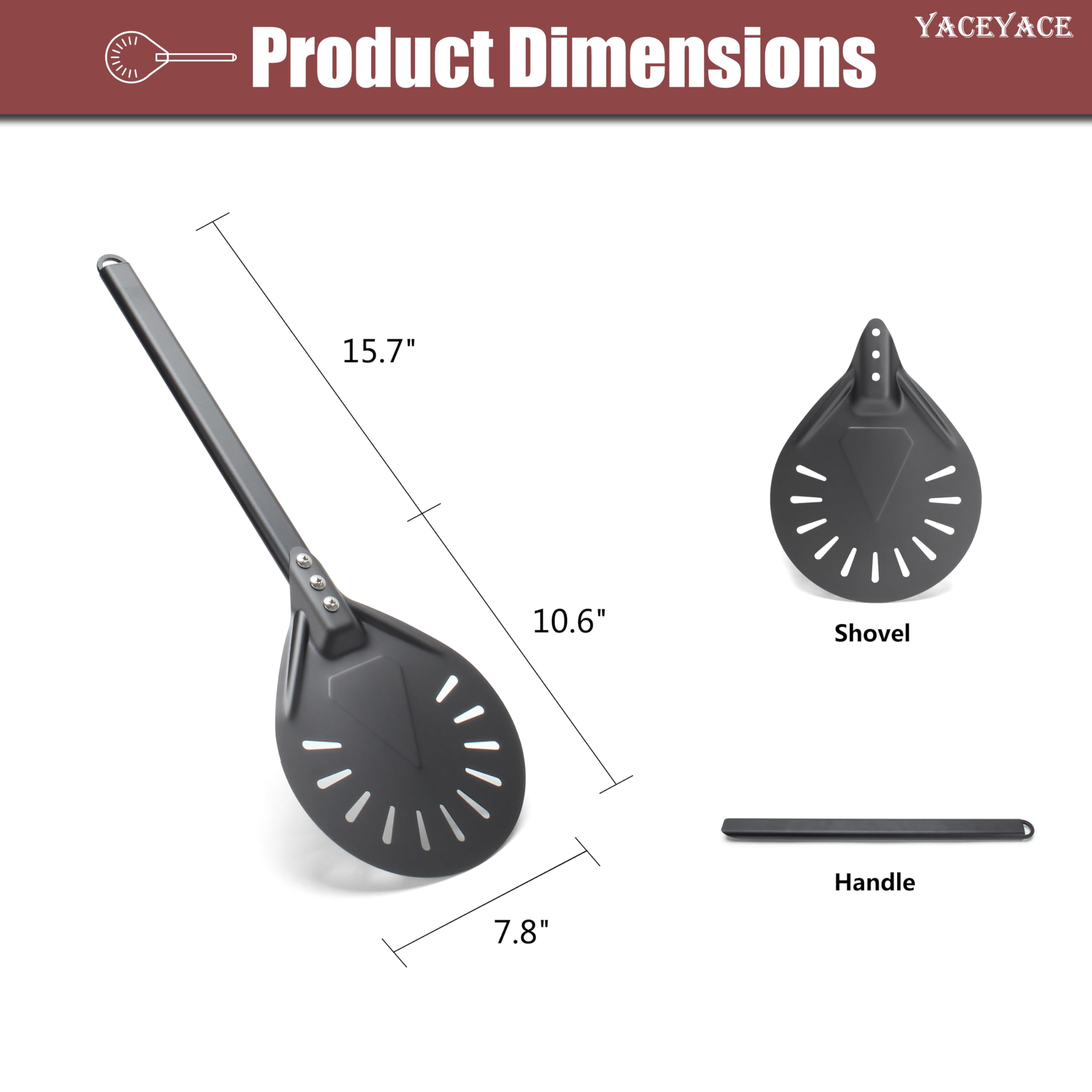 YACEYACE Pizza Turner, 8-inch Black Metal Pizza Turning Peel, Aluminum Turning Peel