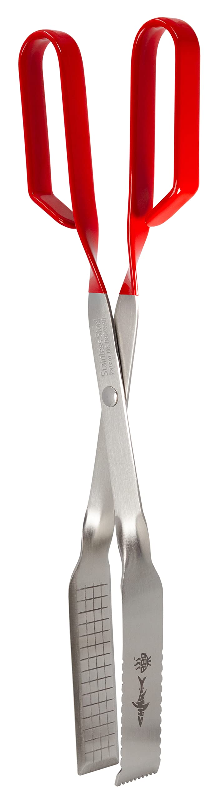 Shark BBQ Steak Grill Tongs for Kitchen & Outdoor Cooking, 13 Inch Long Reach Pro-Grade, Scissor-Style Utensil - Perfect for Air Frier and Oven Use (Red)