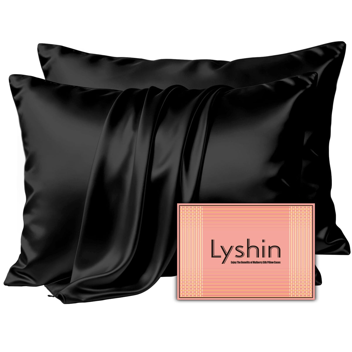 LYSHIN Black Silk Pillowcase Queen Size with Hidden Zipper