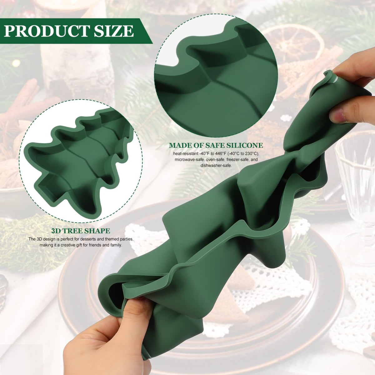 Operitacx Christmas Tree Cake Mold, Non-Stick Christmas Tree Cake Pan Silicone Mold for Cake, Baking Mold for Cake Candy Xmas Holiday Baking Supplies (8.2x10.6inch)
