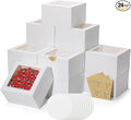 Small Cake Boxes 8 Inch with Window, 24 Set Bakery Boxes with Cake Boards & Stickers, Cupcake Box for Birthday, Party, Wedding, Mother's Day, Valentine's Day, Christmas（8x8x5 inch）